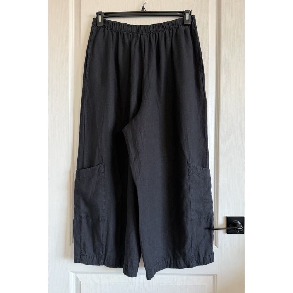 Bryn Walker 100% Linen Pants Women’s M Black Wide Leg Lagenlook Pull On Cropped - Picture 2 of 15